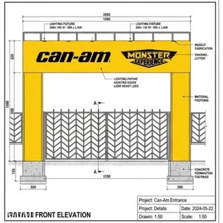 Front elevation drawing with dimensions — fabrication and quality control
